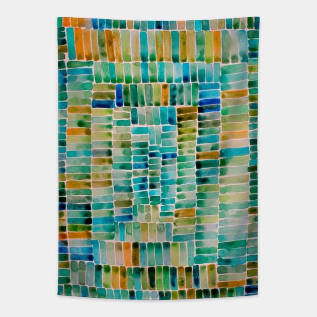 Watercolor abstract rectangles - orange and turquoise Tapestry by wackapacka