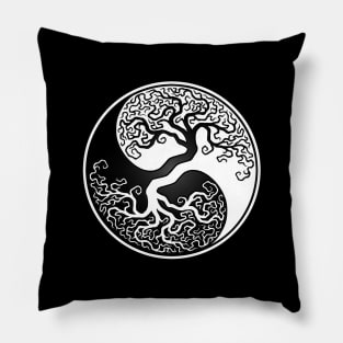 White and Black Tree of Life Yin Yang Pillow