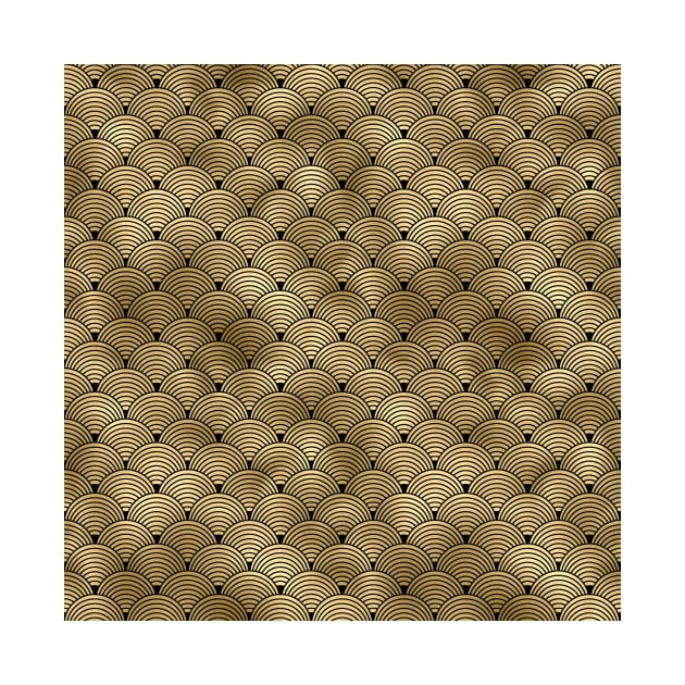 Ringed Scales in Black and Gold Vintage Faux Foil Art Deco Vintage Foil Pattern by podartist