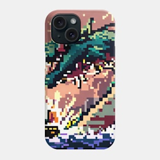 A giant sea serpent attacking a ship, pixel art Phone Case