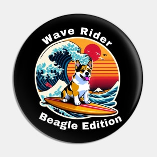 Wave Rider Beagle Edition- Beagle Surfing on the Great Waves off Kanagawa Pin