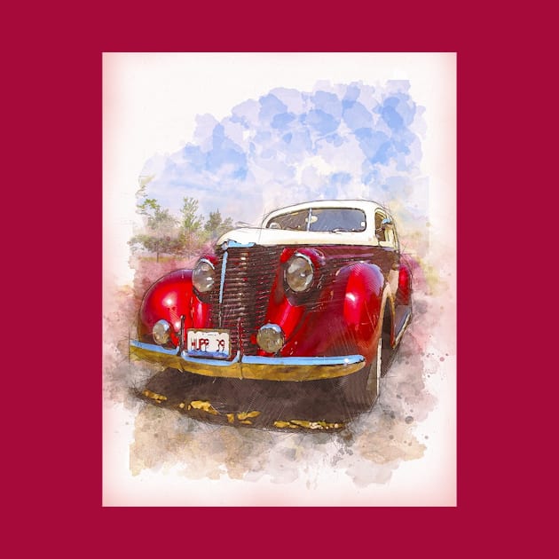 watercolor rendering of retro car by tedsox