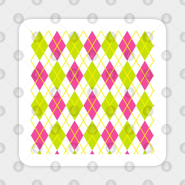 Argyle Pink Magenta Lime Green Gold Punk Rock Retro Magnet by Shayna