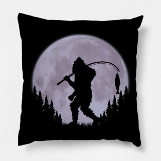 Bigfoot Fishing Moon Funny Sasquatch And Fish Pillow