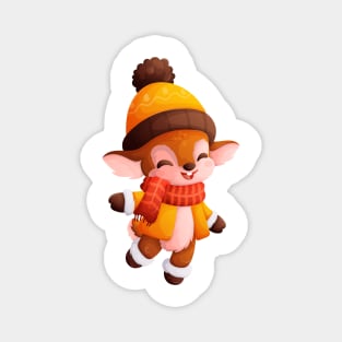 Happy and cute Christmas deer in winter clothes Magnet