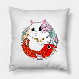 Cat and koi fish Pillow