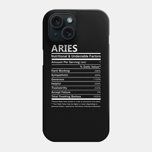 Aries Name T Shirt - Aries Nutritional and Undeniable Name Factors Gift Item Tee Phone Case by nikitak4um