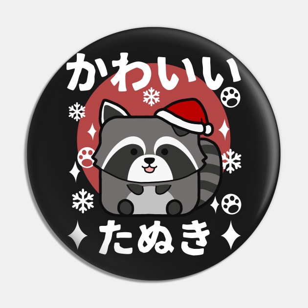 Kawaii Tanuki Christmas Pin by Luna Illustration