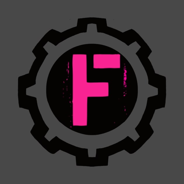 Pink Letter F in a Black Industrial Cog by MistarCo