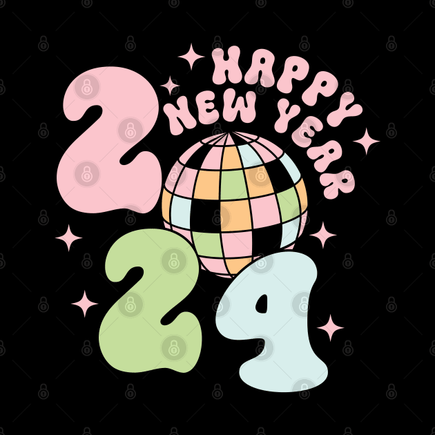 Happy New Year 2024 Groovy Disco by MZeeDesigns
