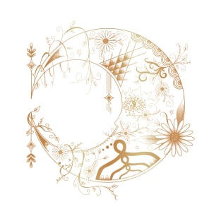 Moon Floral Design Motif [Gold] T-Shirt