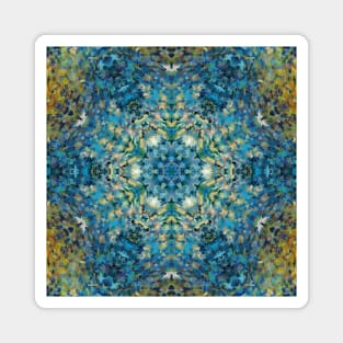 Digital Mandala Blue White and Yellow Magnet