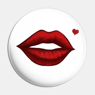 Red Kissing Lips With Heart Shaped Beauty Mark Pin