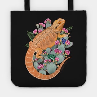 Bearded Dragon with Blooming Opuntia Cactus and Boston Ferns with Crystals Tote