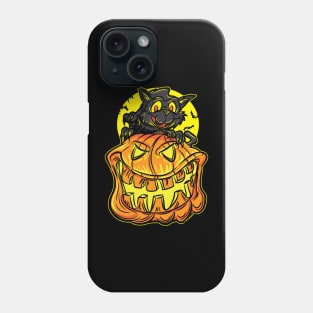 Black Cat on a Jack-O-Lantern Pumpkin By eShirtlabs Phone Case