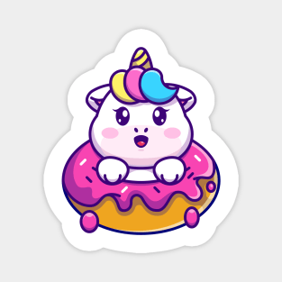 Cute baby unicorn with doughnut cartoon Magnet