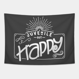 Juvenile but happy - white - funny young at heart Tapestry