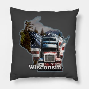 Wisconsin. Truck. Flag. Nature. Pillow