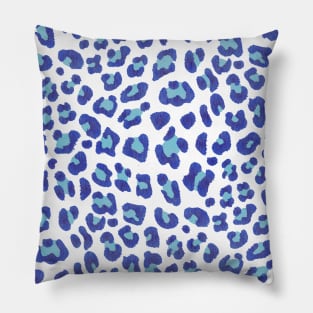 Leopard Print-Navy & Turquoise on White Pillow