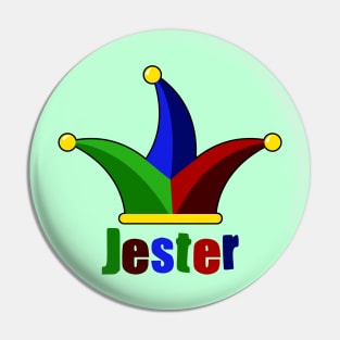 Jester with jester hat in green, blue, red, yellow and black Pin