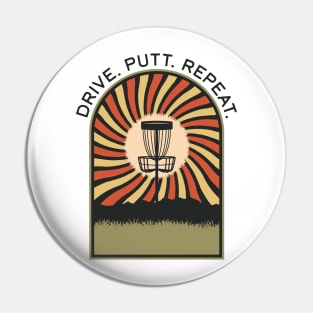 Drive. Putt. Repeat. | Disc Golf Vintage Retro Arch Mountains Pin