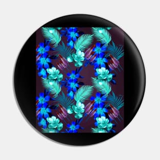 Palm Leaves And Flowers, Blue Purple Pin