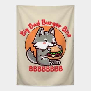 Cute wolf eating Cheese burger Tapestry