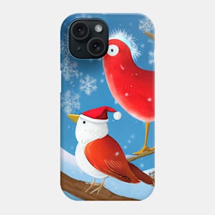 Christmas Funny Red Birds Closeup on a Snowy Branch Phone Case