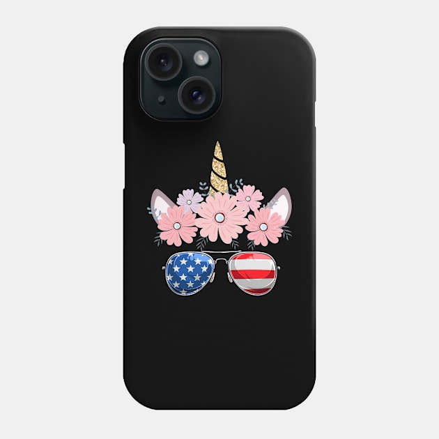 4th of July Patriotic Unicorn American Flag Girls Phone Case by FabulousDesigns