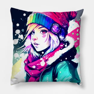 Anime Girl Cute Christmas Holiday Vibes Pillow