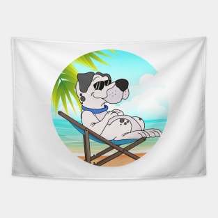 Dog Chilling At Beach With Sunset Comic Style Tapestry