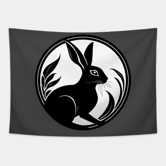 Black Wild Rabbit in the Moon Simple Nature Art Tapestry by LucentJourneys