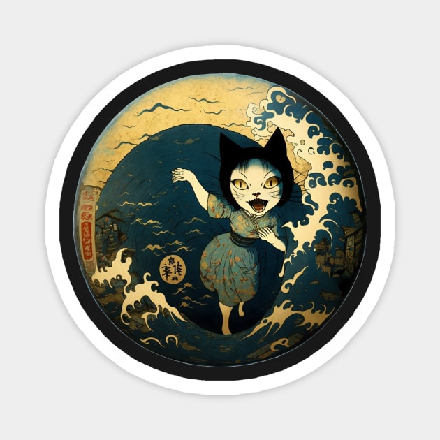 Cat Girl | Japanese Horror Art Magnet by TheJadeCat