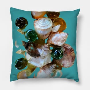 Pretty shell collage with glass gems Pillow