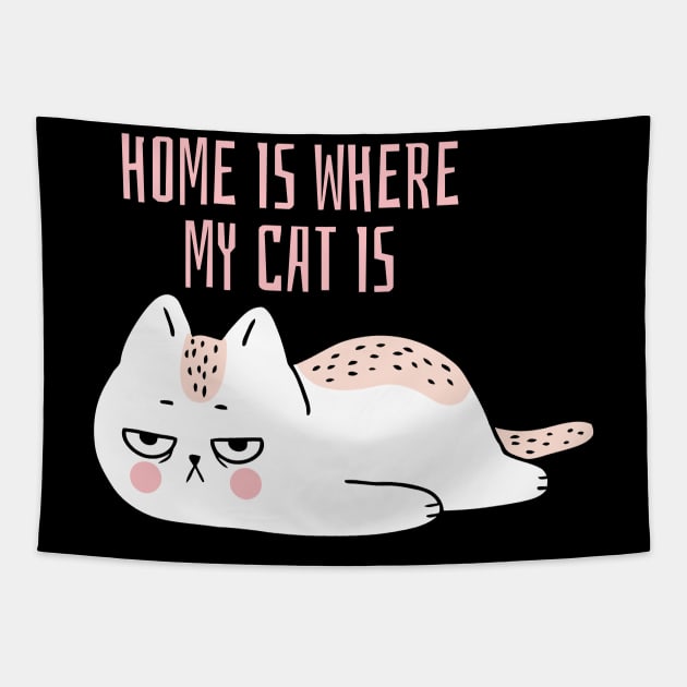 Home is where my cat is fun slogan. Tapestry by Authentic Designer UK