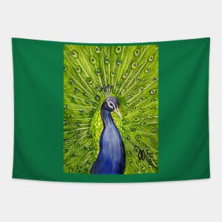 A peacock fanning out his feathers Tapestry