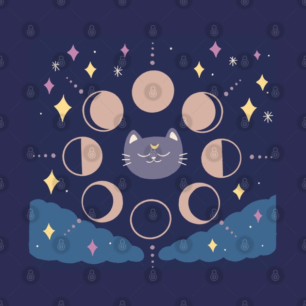 Quirky Moon Phase Cat by awesomesaucebysandy