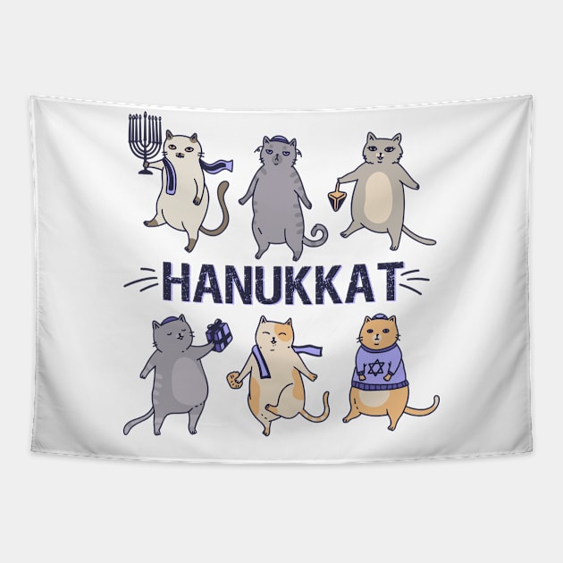 Hanukkat Hanukkah Meowzel Tov Tapestry by JanaeLarson