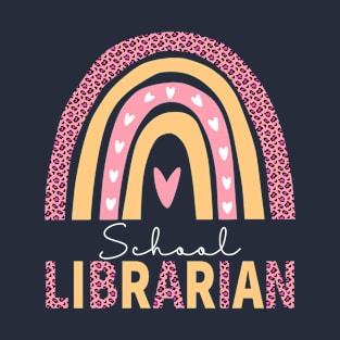 School Librarian Appreciation Rainbow Leopard Gift Book Lovers T-Shirt