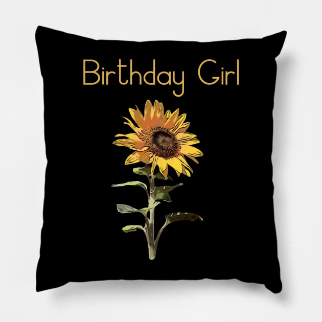 Sunflower birthday girl Pillow by Walters Mom