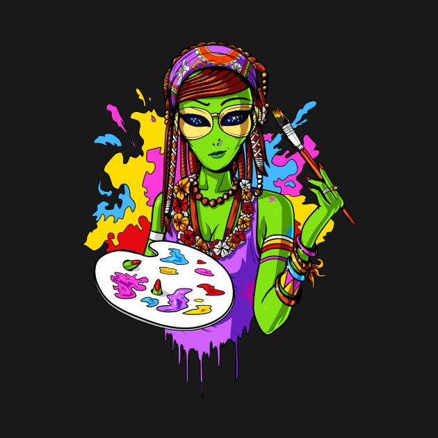 Hippie Alien Painter - Art Student Gift - T-Shirt | TeePublic