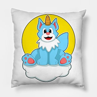 Cat as Unicorn on Clouds & Sun Pillow