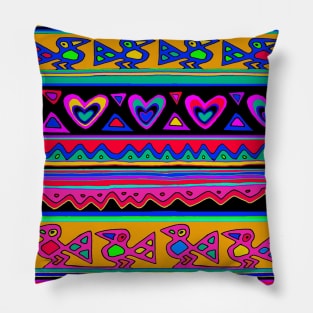 Ethnic Folk Art Valentines and Birds Pillow