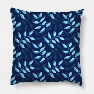 Decorative Blue Leaves Plant Botanical Pattern Pillow