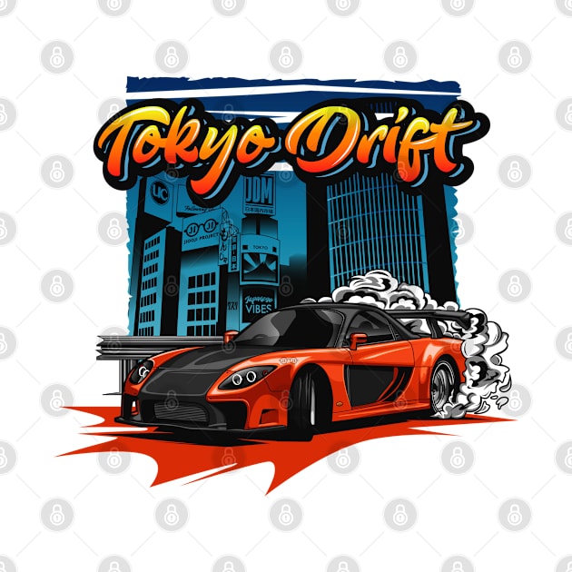 Tokyo Drift RX7 Illustration (Orange) by Jiooji Project