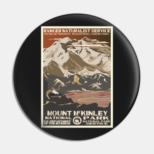 Retro WPA National Parks Poster of Denali Reimagined for the Future with Climate Change Pin