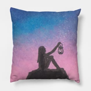 Girl in Beautiful Night Sky Pillow