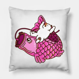 Cat and Pink Koinobori Pillow