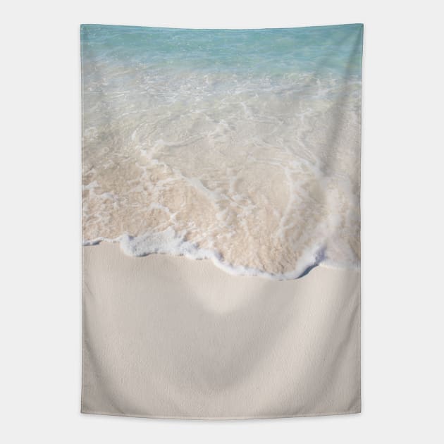 Photograph of sand and clear blue water at beach in the Turks and Caicos Islands Tapestry by keeplooping