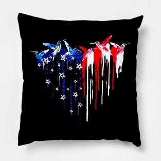 Hummingbird Heart American Flag Pillow